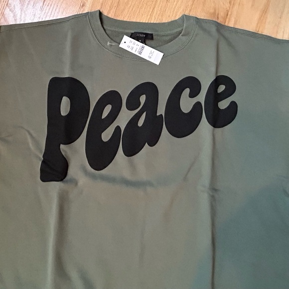 J. Crew NIP Roomy Sweatshirt with PEACE written across the front. Size: Medium - Picture 2 of 6
